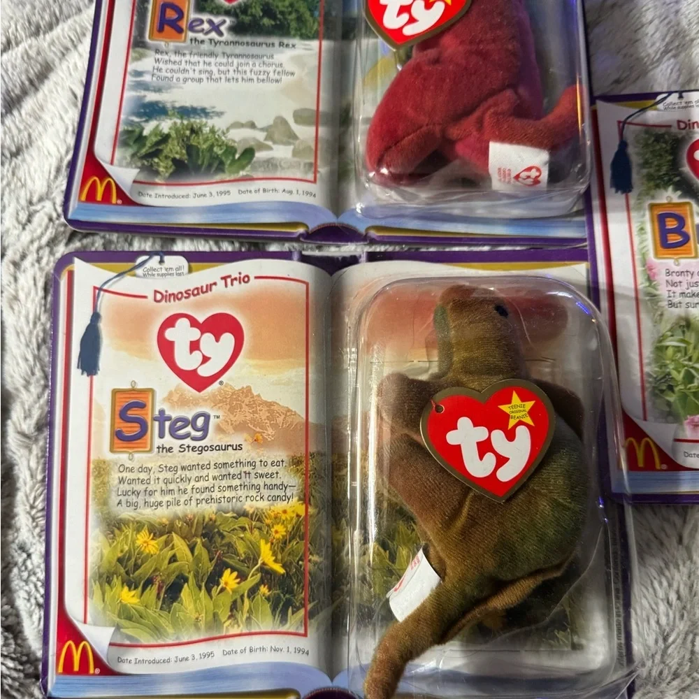 2000 McDonalds Ty Teenie Beanie Babies Dinosaur Trio Complete Set